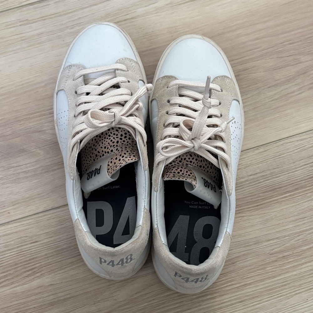P448 White and Tan Sneakers